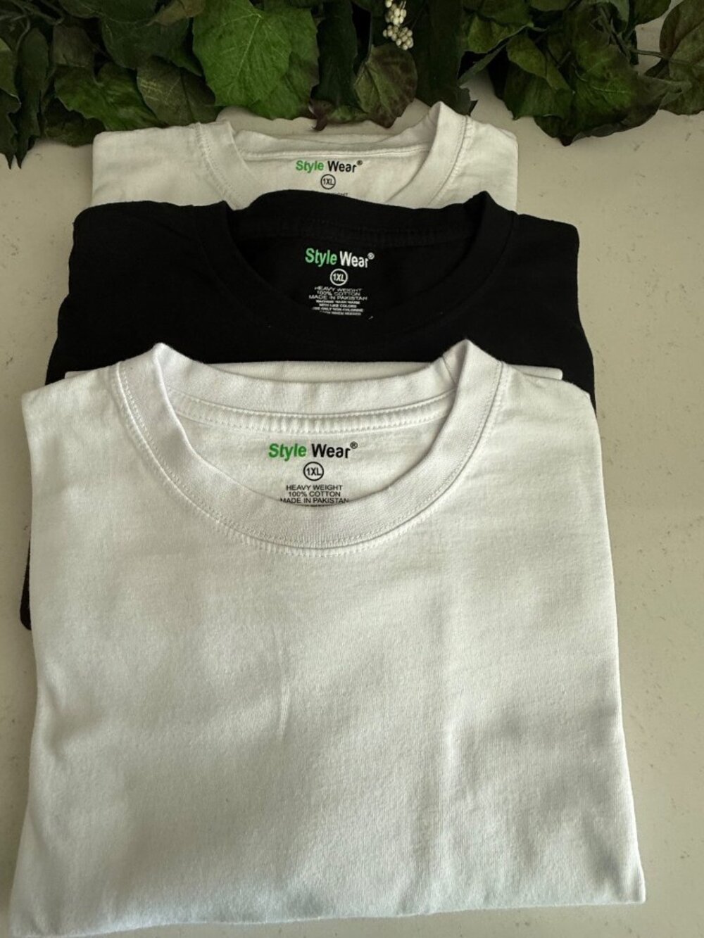 Style Wear Heavyweight 100% Cotton T-Shirts White & Black 3-Pack 1XL Made In Pak